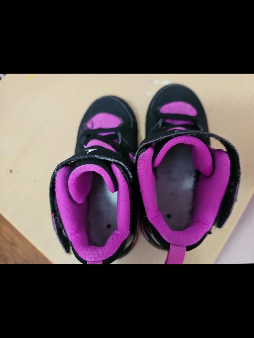 Jordan Kids Black and Pink High-Top Sneakers 9c
